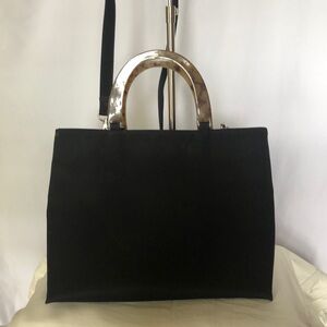 ALLAN EDWARD Vintage black handbag. Tortoise shell handles & detachable straps.